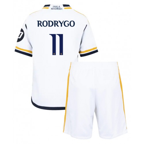 Fotbalové Dres Real Madrid Rodrygo Goes #11 Dětské Domácí 2023-24 Krátký Rukáv (+ trenýrky)